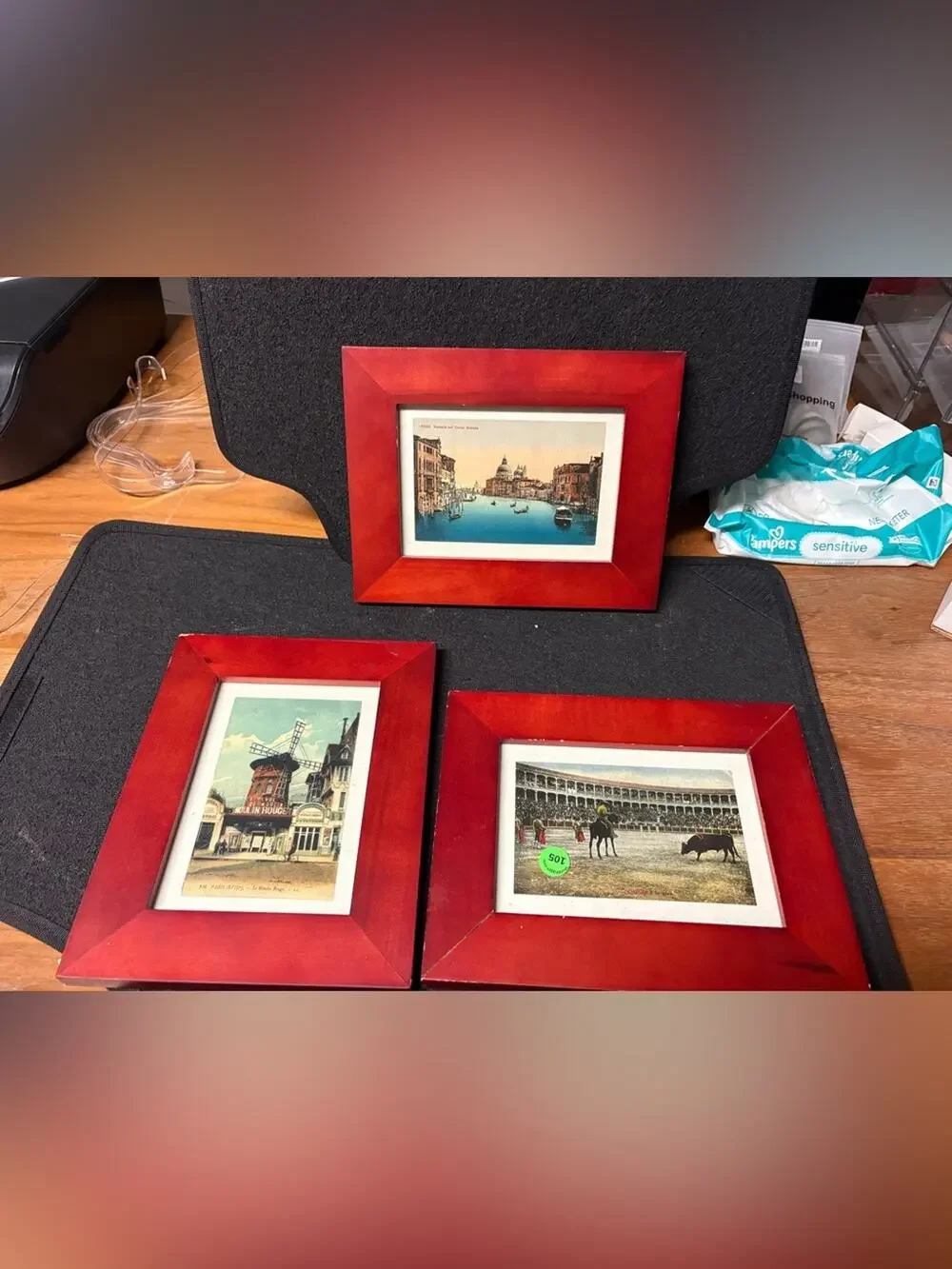 Weston Gallery 5x7 Framed Travel Prints Set Paris Venice Spain Red Frame Art